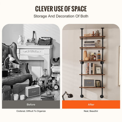 WPSR-XM013 - 5-Tier Wall-Mount Pipe Shelf, Durable Steel 24x9.84in