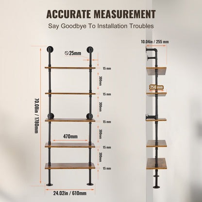 WPSR-XM013 - 5-Tier Wall-Mount Pipe Shelf, Durable Steel 24x9.84in