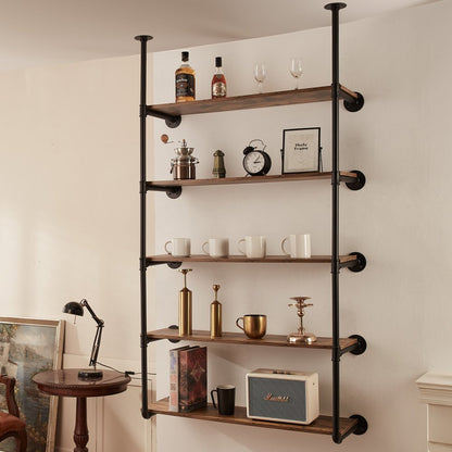WPSR-XM017 - 5-Tier Wall-Mounted Steel Pipe Shelf for Versatile Storage