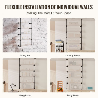 WPSR-XM016 - 5-Tier Metal Pipe Shelf, 9.84in W, Wall-Mounted Design