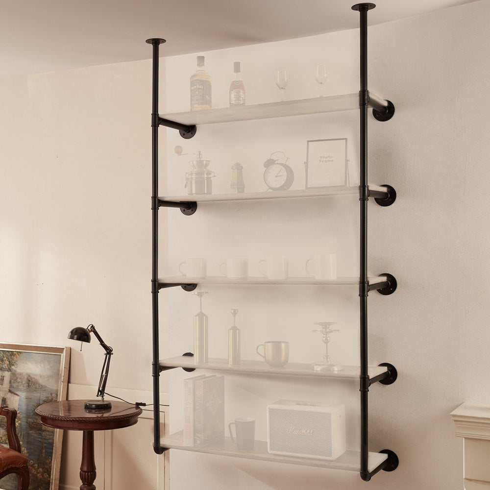 WPSR-XM016 - 5-Tier Metal Pipe Shelf, 9.84in W, Wall-Mounted Design
