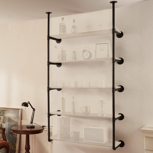 WPSR-XM016 - 5-Tier Metal Pipe Shelf, 9.84in W, Wall-Mounted Design