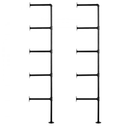 WPSR-XM016 - 5-Tier Metal Pipe Shelf, 9.84in W, Wall-Mounted Design