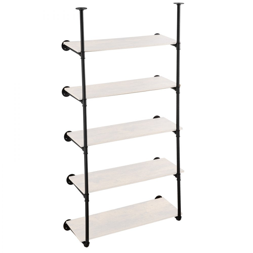 WPSR-XM016 - 5-Tier Metal Pipe Shelf, 9.84in W, Wall-Mounted Design