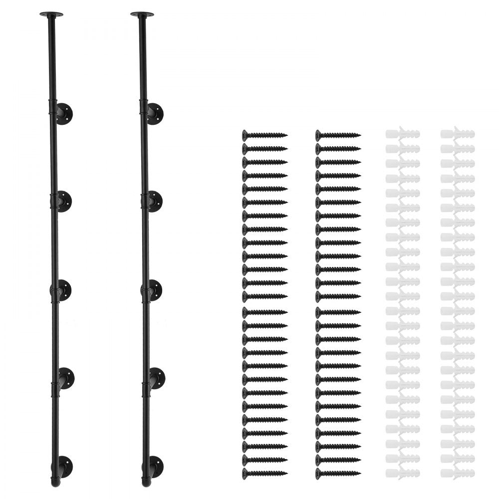 WPSR-XM016 - 5-Tier Metal Pipe Shelf, 9.84in W, Wall-Mounted Design