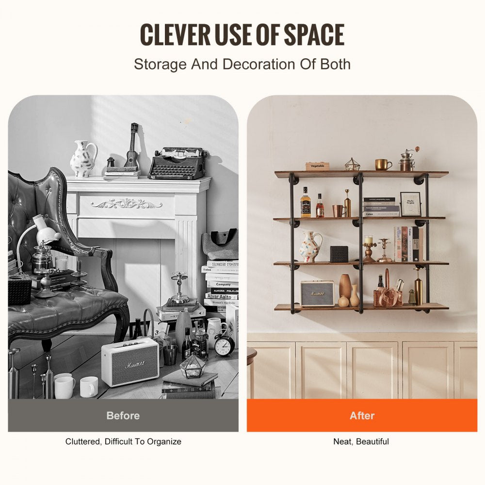 WPSR-XM015 - Versatile 4-Tier Wall-Mounted Metal Shelf, 44in x 11.8in