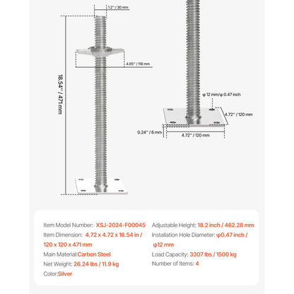 XSJ-2024-F00045 - 18.2" Adjustable Leveling Jacks for Scaffolding Safety