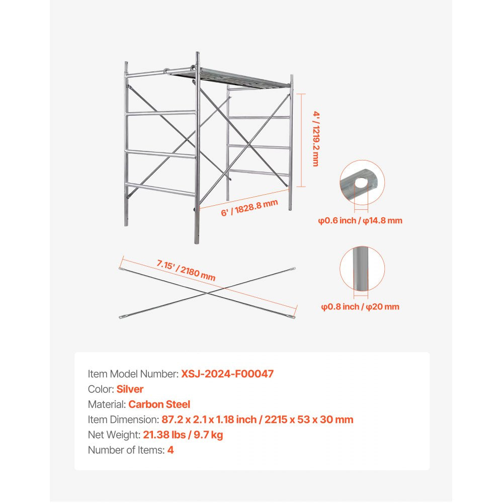 XSJ-2024-F00047 - 6ft Tool-Free X-Brace Set for Scaffolding Stability