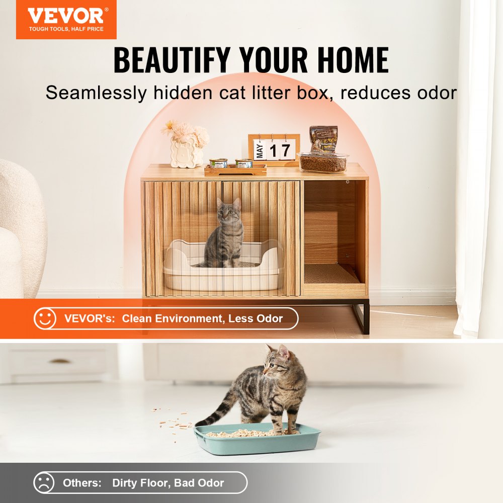 CWM001 - 31.5"L Stylish Cat Litter Box Cabinet with Scratching Board