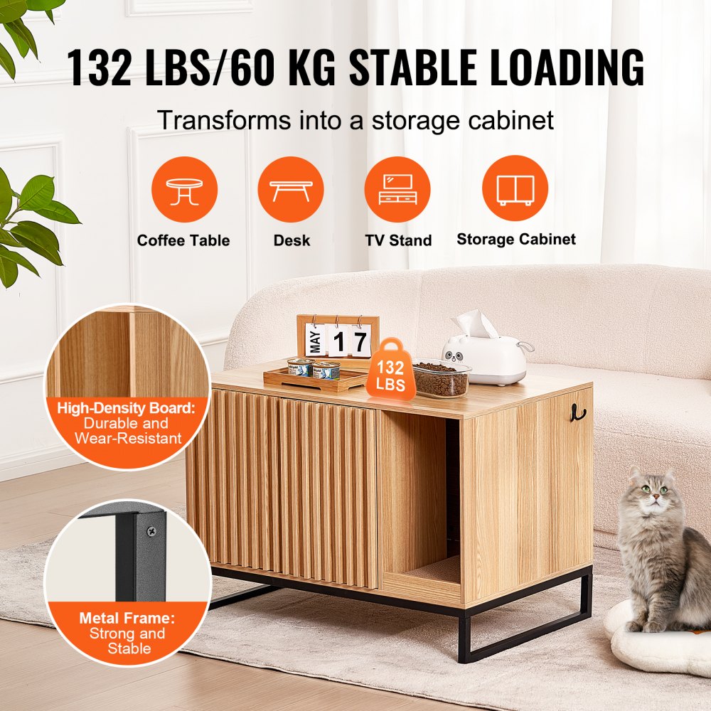 CWM001 - 31.5"L Stylish Cat Litter Box Cabinet with Scratching Board