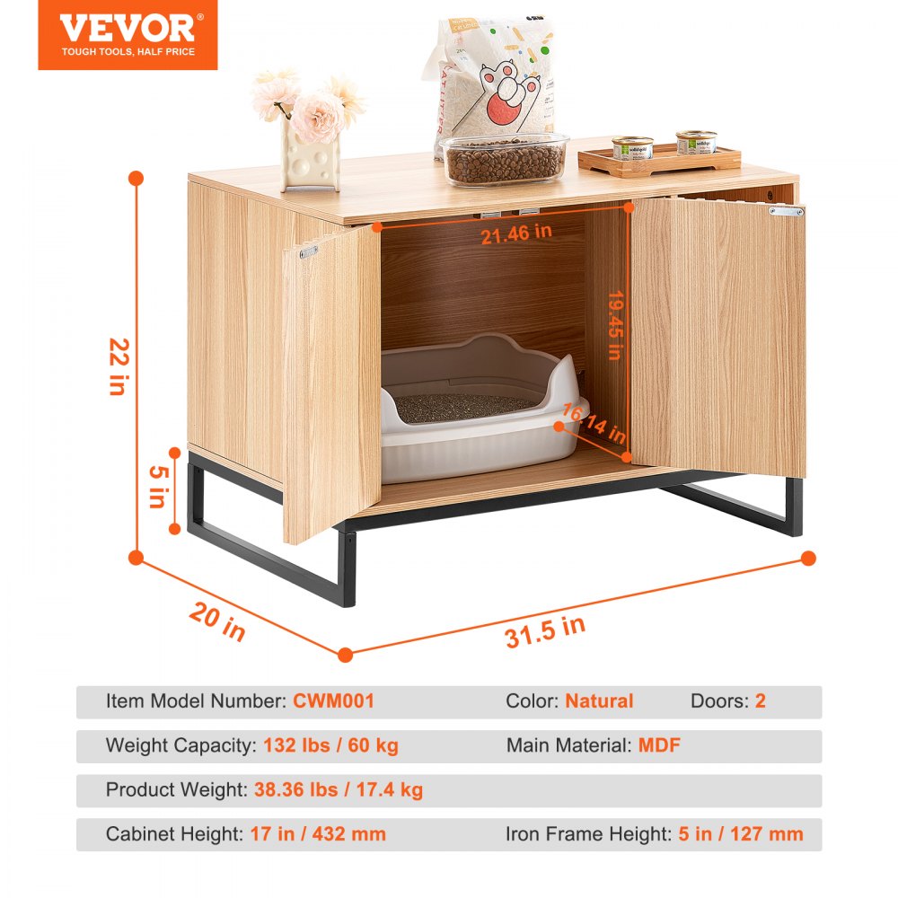 CWM001 - 31.5"L Stylish Cat Litter Box Cabinet with Scratching Board