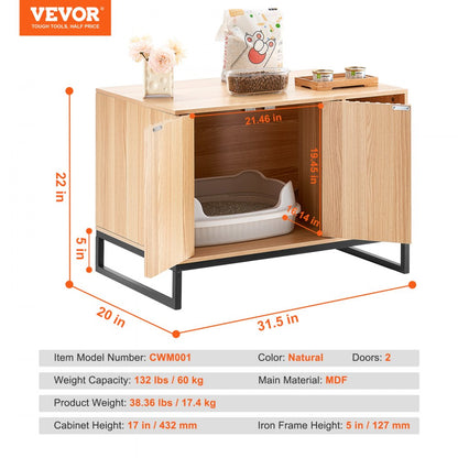 CWM001 - 31.5"L Stylish Cat Litter Box Cabinet with Scratching Board