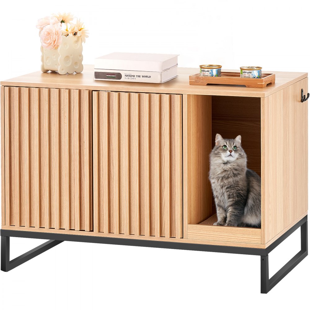 CWM001 - 31.5"L Stylish Cat Litter Box Cabinet with Scratching Board