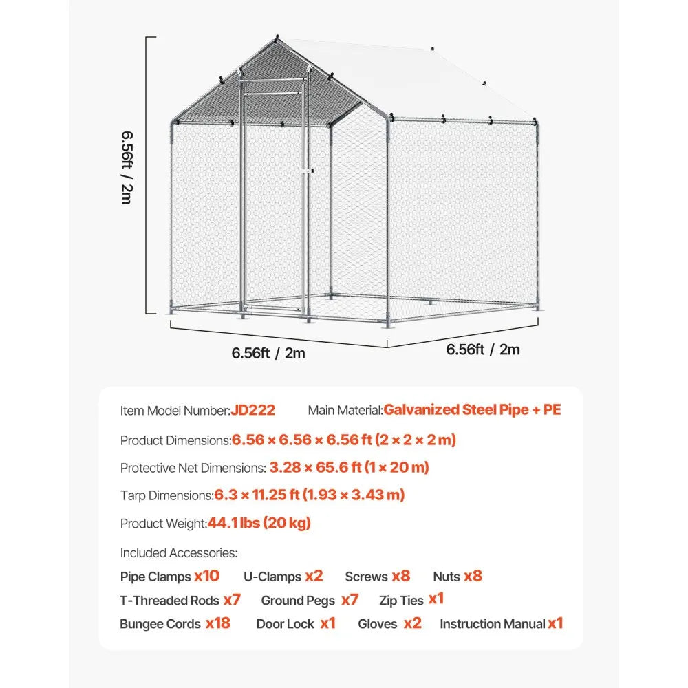 JD222 - 6.56ft Steel Chicken Coop with Hexagonal Mesh & Canopy