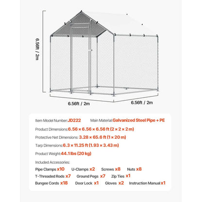 JD222 - 6.56ft Steel Chicken Coop with Hexagonal Mesh & Canopy