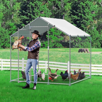 JD222 - 6.56ft Steel Chicken Coop with Hexagonal Mesh & Canopy