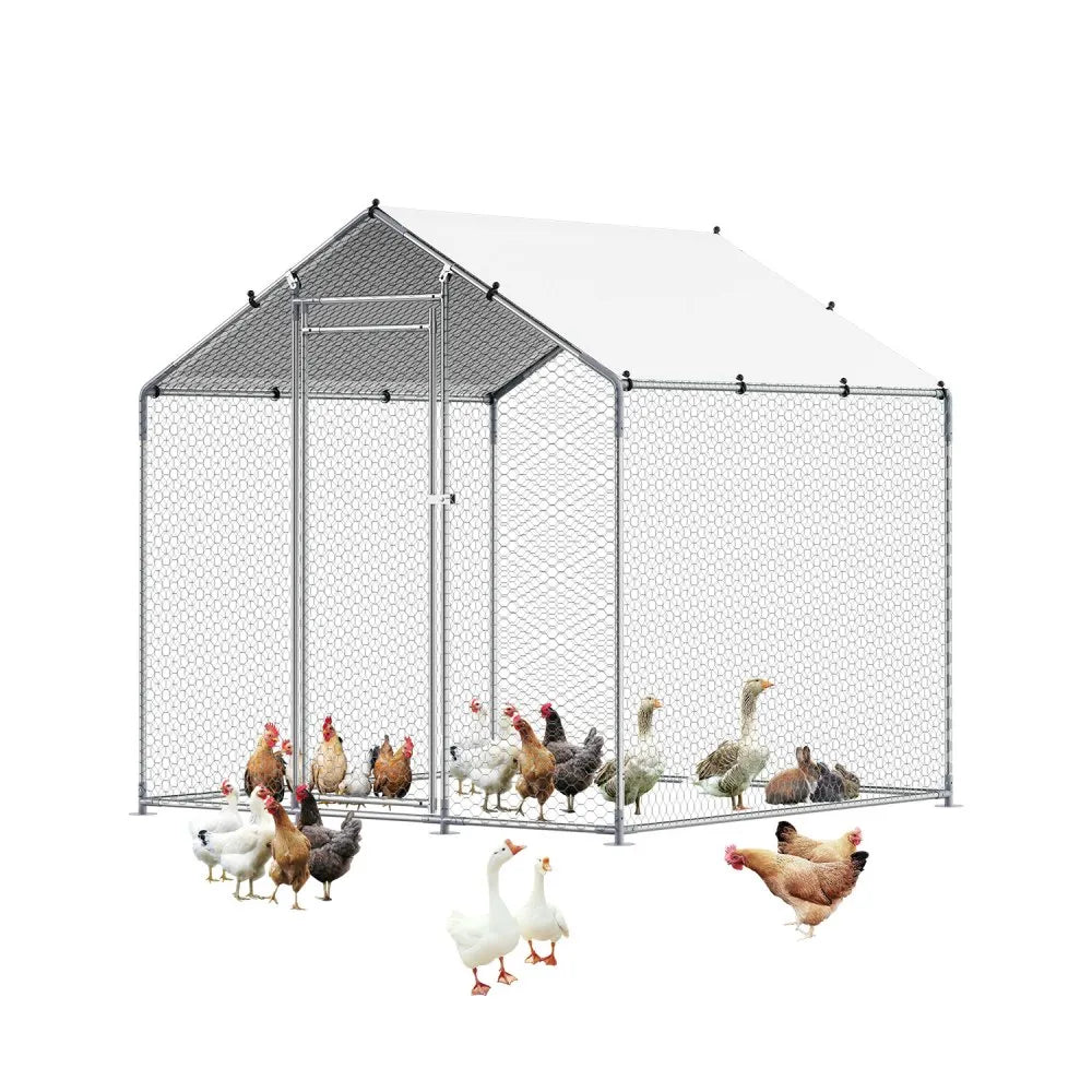 JD222 - 6.56ft Steel Chicken Coop with Hexagonal Mesh & Canopy