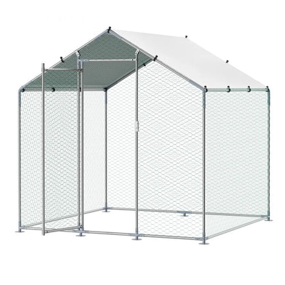 JD222 - 6.56ft Steel Chicken Coop with Hexagonal Mesh & Canopy