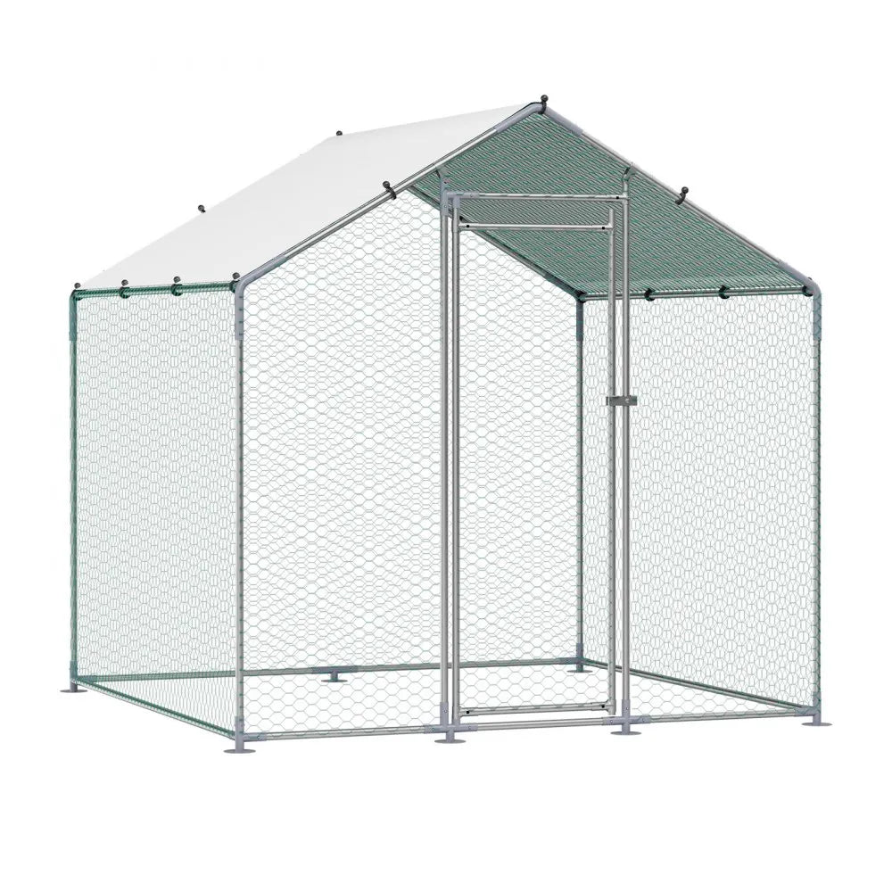 JD222 - 6.56ft Steel Chicken Coop with Hexagonal Mesh & Canopy