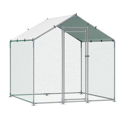 JD222 - 6.56ft Steel Chicken Coop with Hexagonal Mesh & Canopy