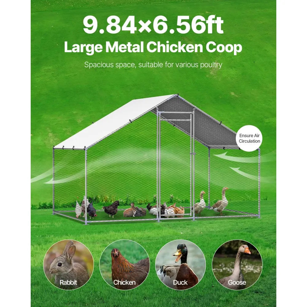 JD322 - 9.8x6.5ft Galvanized Steel Chicken Coop with Ventilated Design