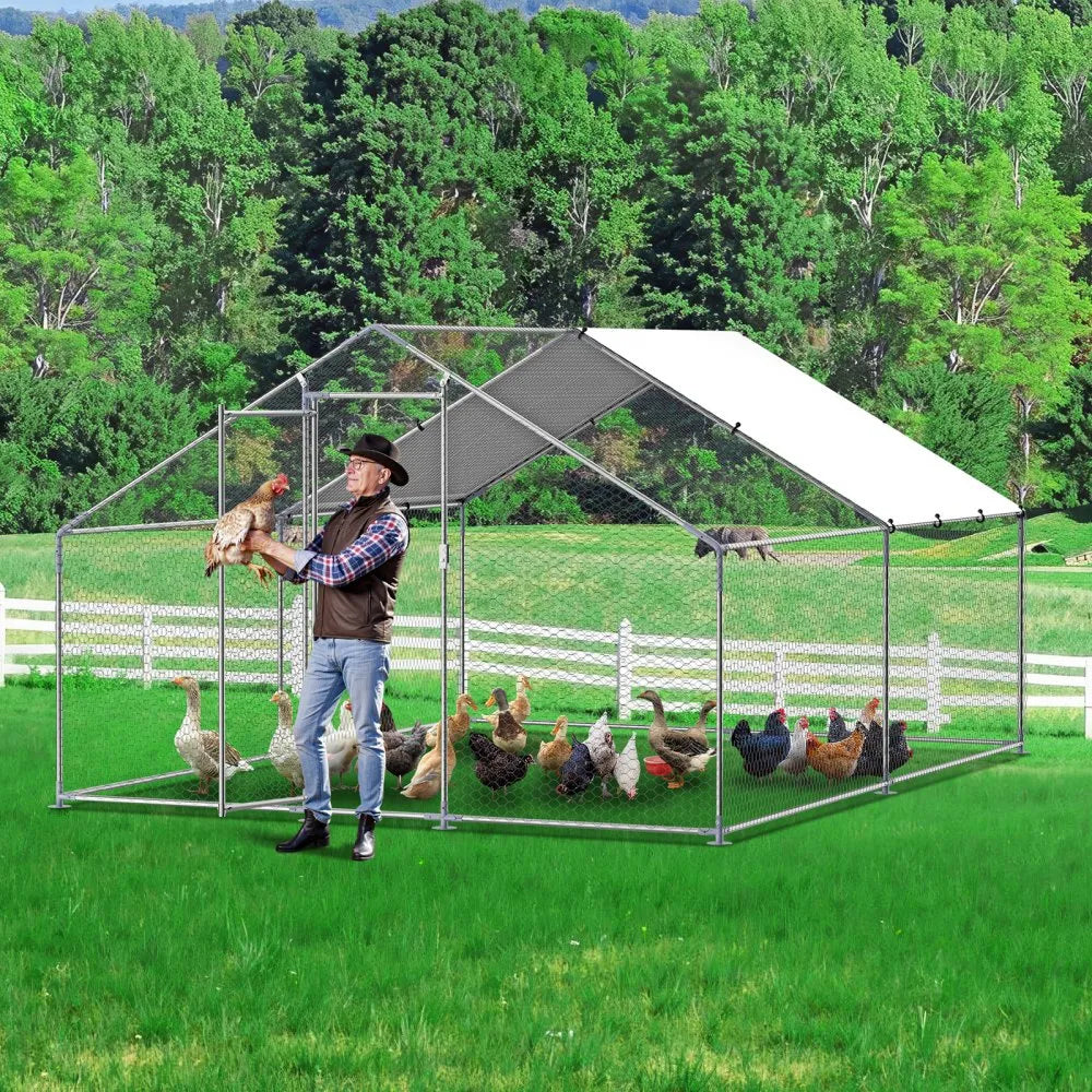 JD342 - Galvanized Steel Chicken Run 9.8x13.1 ft with Secure Lock