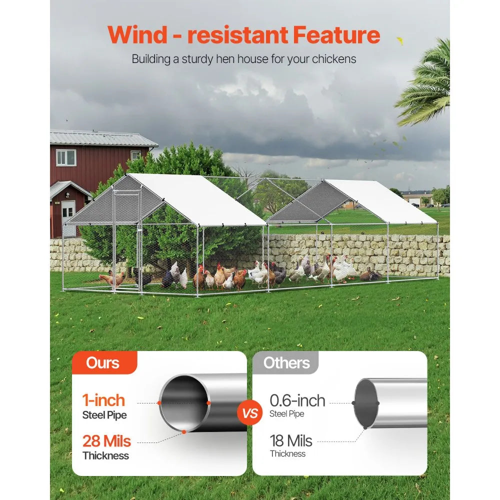 JD382 - 9.8x26.2 ft Galvanized Steel Chicken Coop with Hex Mesh