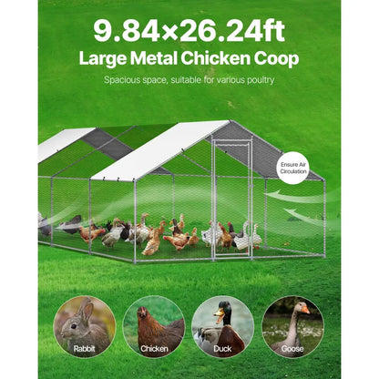 JD382 - 9.8x26.2 ft Galvanized Steel Chicken Coop with Hex Mesh