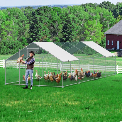 JD382 - 9.8x26.2 ft Galvanized Steel Chicken Coop with Hex Mesh