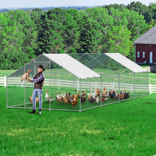 JD382 - 9.8x26.2 ft Galvanized Steel Chicken Coop with Hex Mesh