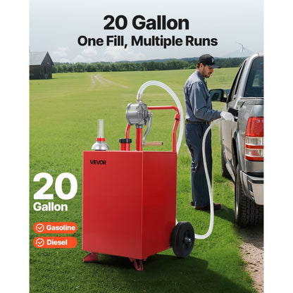FF-920 - 20 Gallon Steel Fuel Caddy with Manual Pump & Gauge