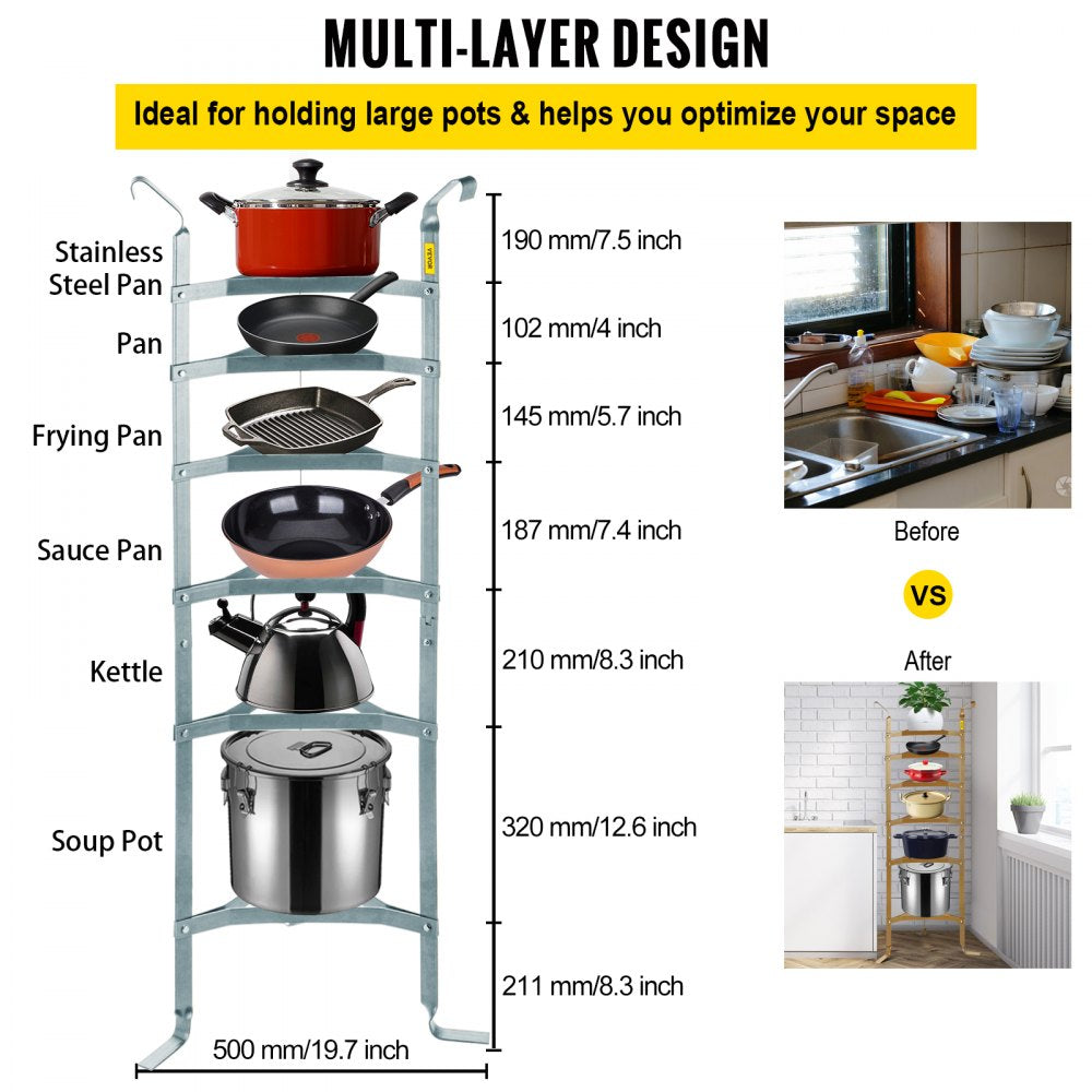 VV-CJJ-6SN - Sturdy 6-Tier Carbon Steel Kitchen Cookware Organizer