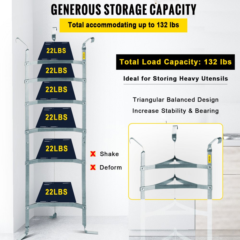 VV-CJJ-6SN - Sturdy 6-Tier Carbon Steel Kitchen Cookware Organizer
