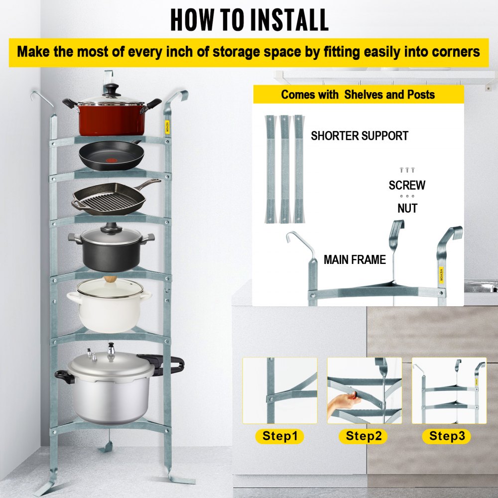 VV-CJJ-6SN - Sturdy 6-Tier Carbon Steel Kitchen Cookware Organizer