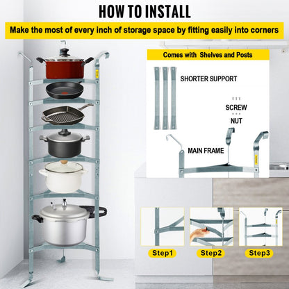 VV-CJJ-6SN - Sturdy 6-Tier Carbon Steel Kitchen Cookware Organizer
