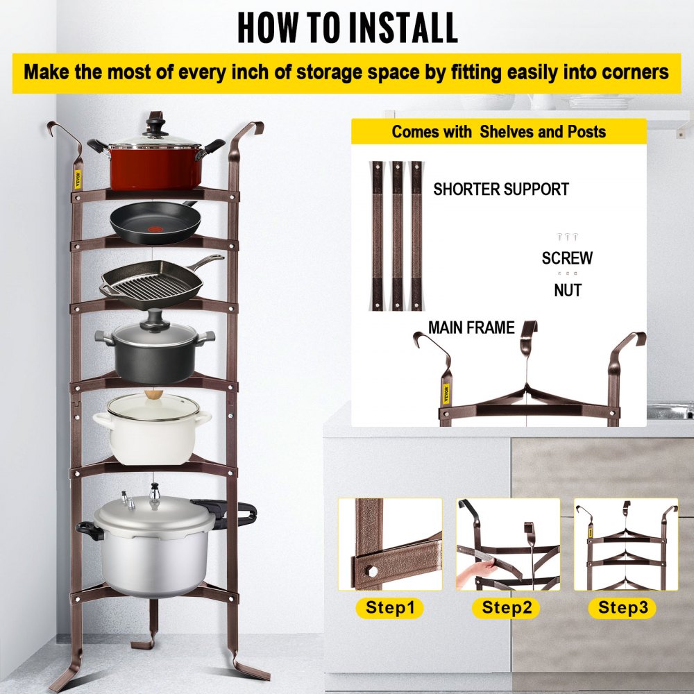 VV-CJJ-6OB - 61.2" Carbon Steel 6-Tier Pot Rack for Kitchen Organization