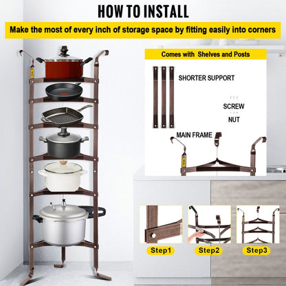 VV-CJJ-6OB - 61.2" Carbon Steel 6-Tier Pot Rack for Kitchen Organization