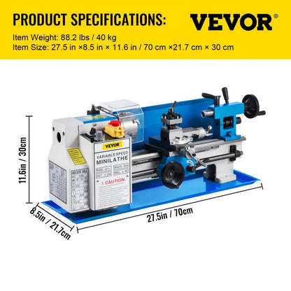 010382049841 - 7"x12" VEVOR Mini Bench Lathe with 3-Jaw Chuck, 2250 RPM