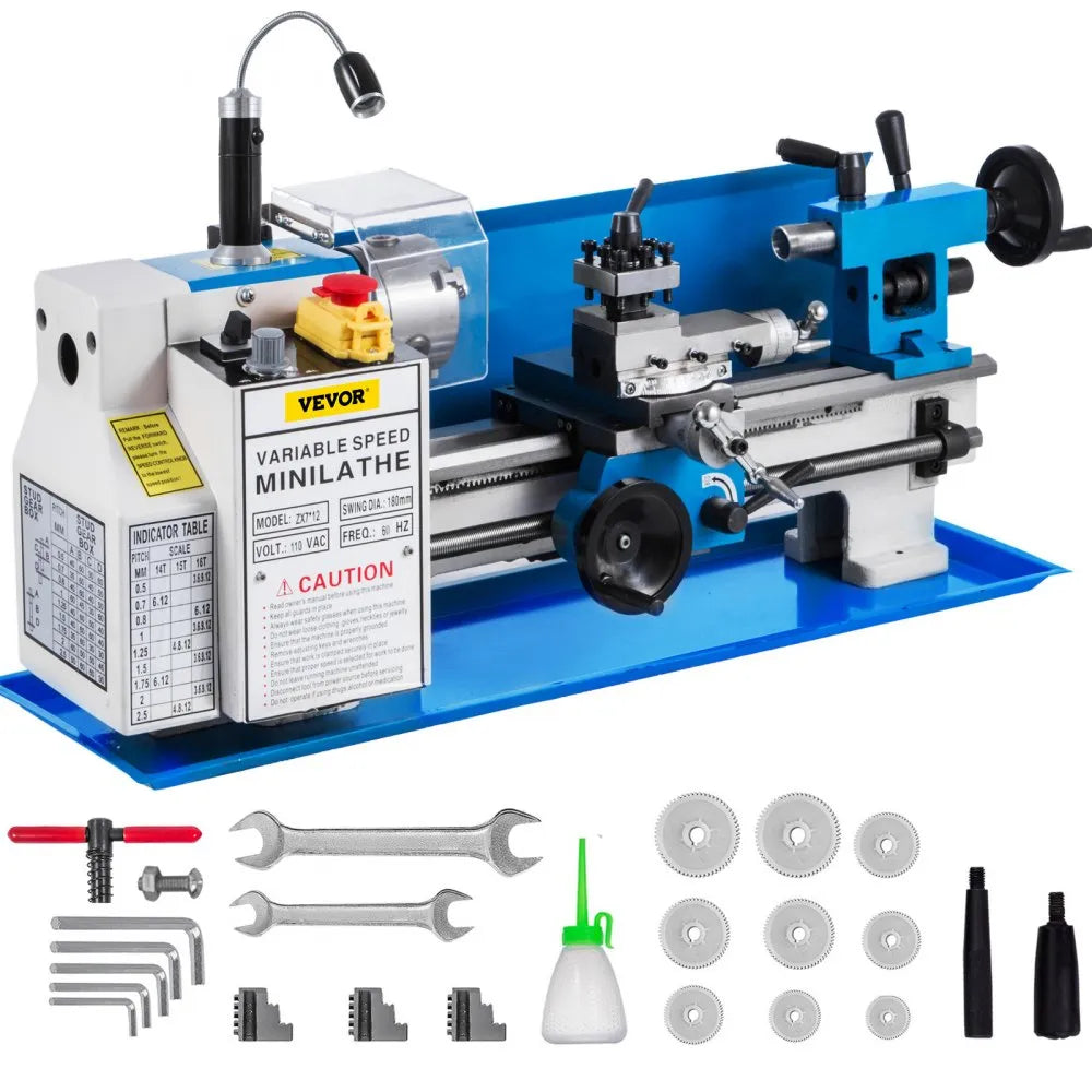 010382049841 - 7"x12" VEVOR Mini Bench Lathe with 3-Jaw Chuck, 2250 RPM