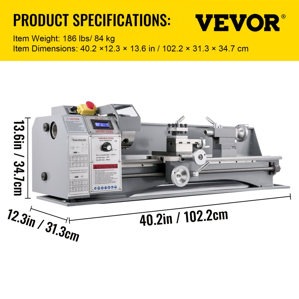 010491119593 - 8.7"x29.5" VEVOR Metal Lathe with 1100W Motor