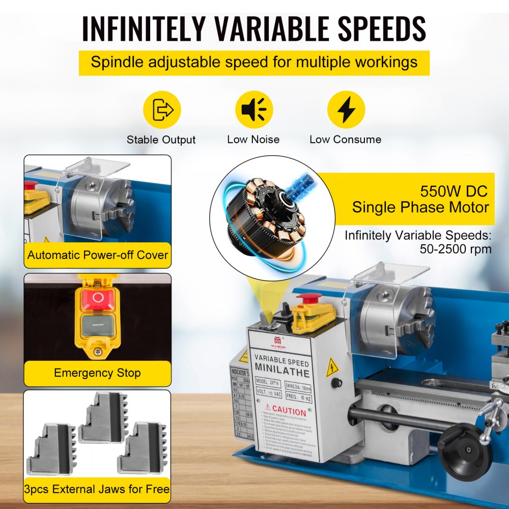 010323330660 - Precision 7x14 Mini Metal Lathe with 550W Motor