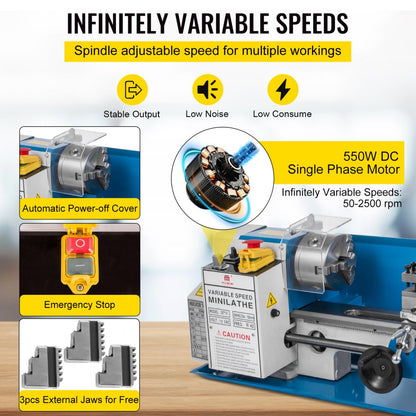 010323330660 - Precision 7x14 Mini Metal Lathe with 550W Motor