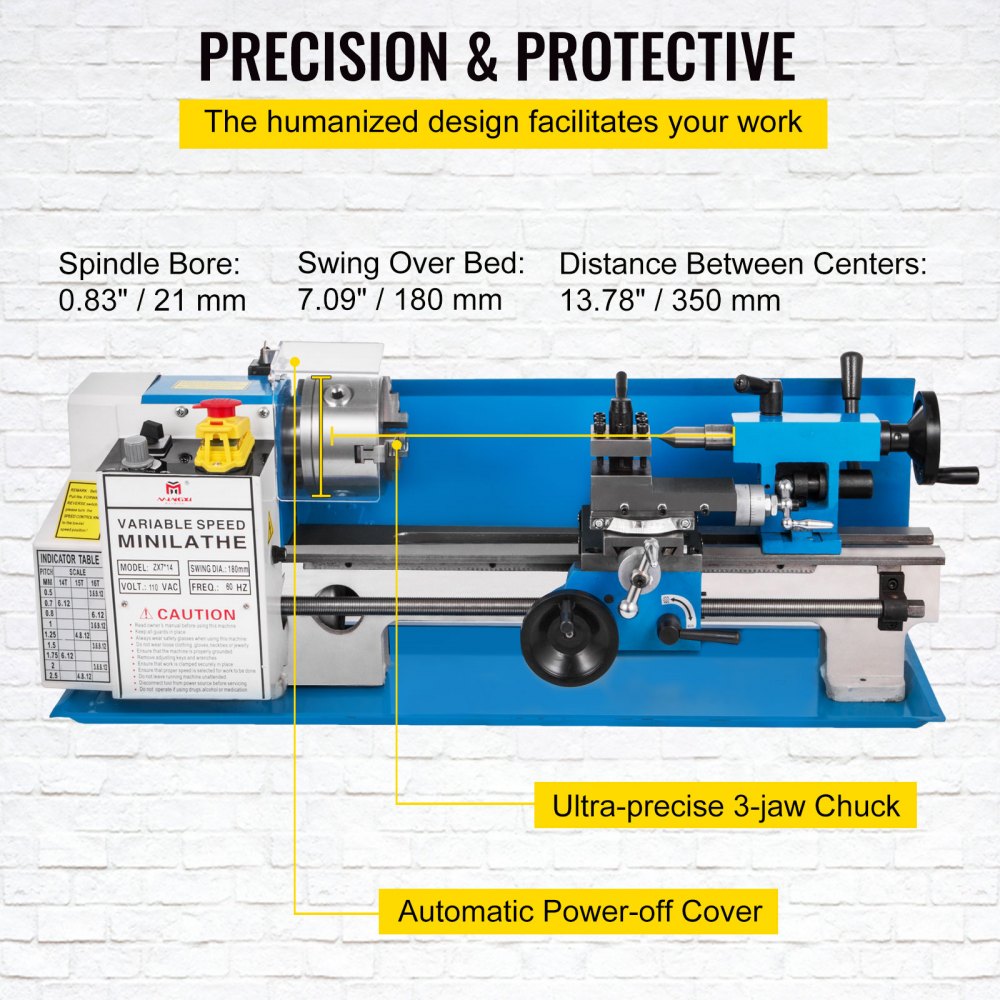 010323330660 - Precision 7x14 Mini Metal Lathe with 550W Motor
