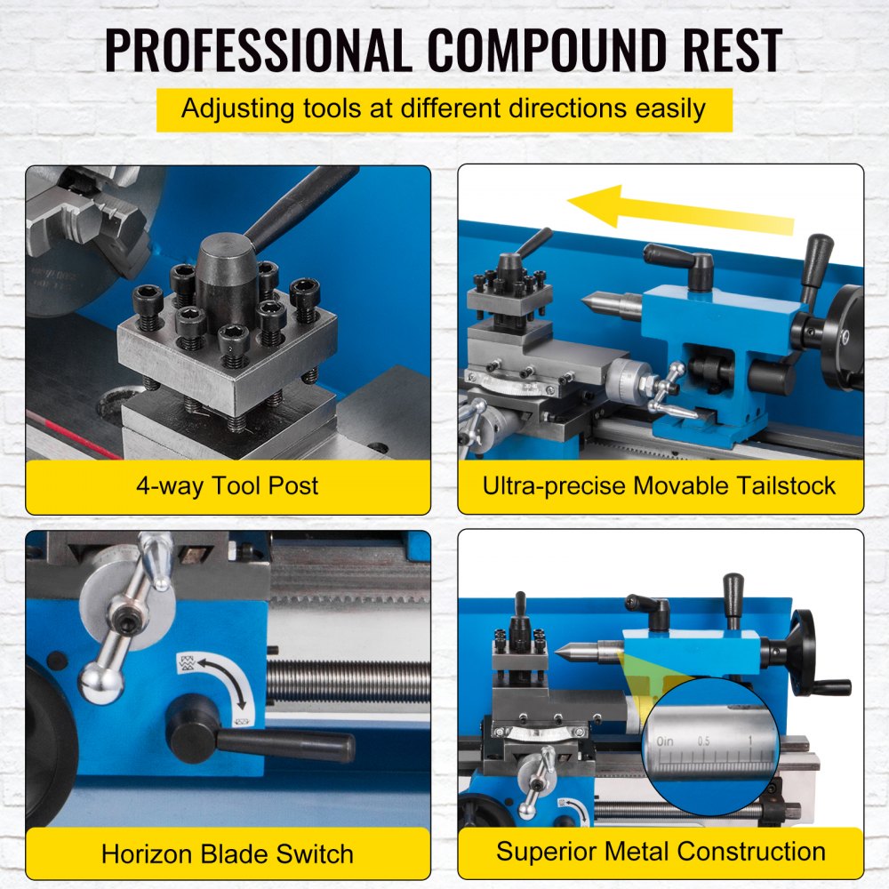 010323330660 - Precision 7x14 Mini Metal Lathe with 550W Motor