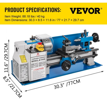 010323330660 - Precision 7x14 Mini Metal Lathe with 550W Motor