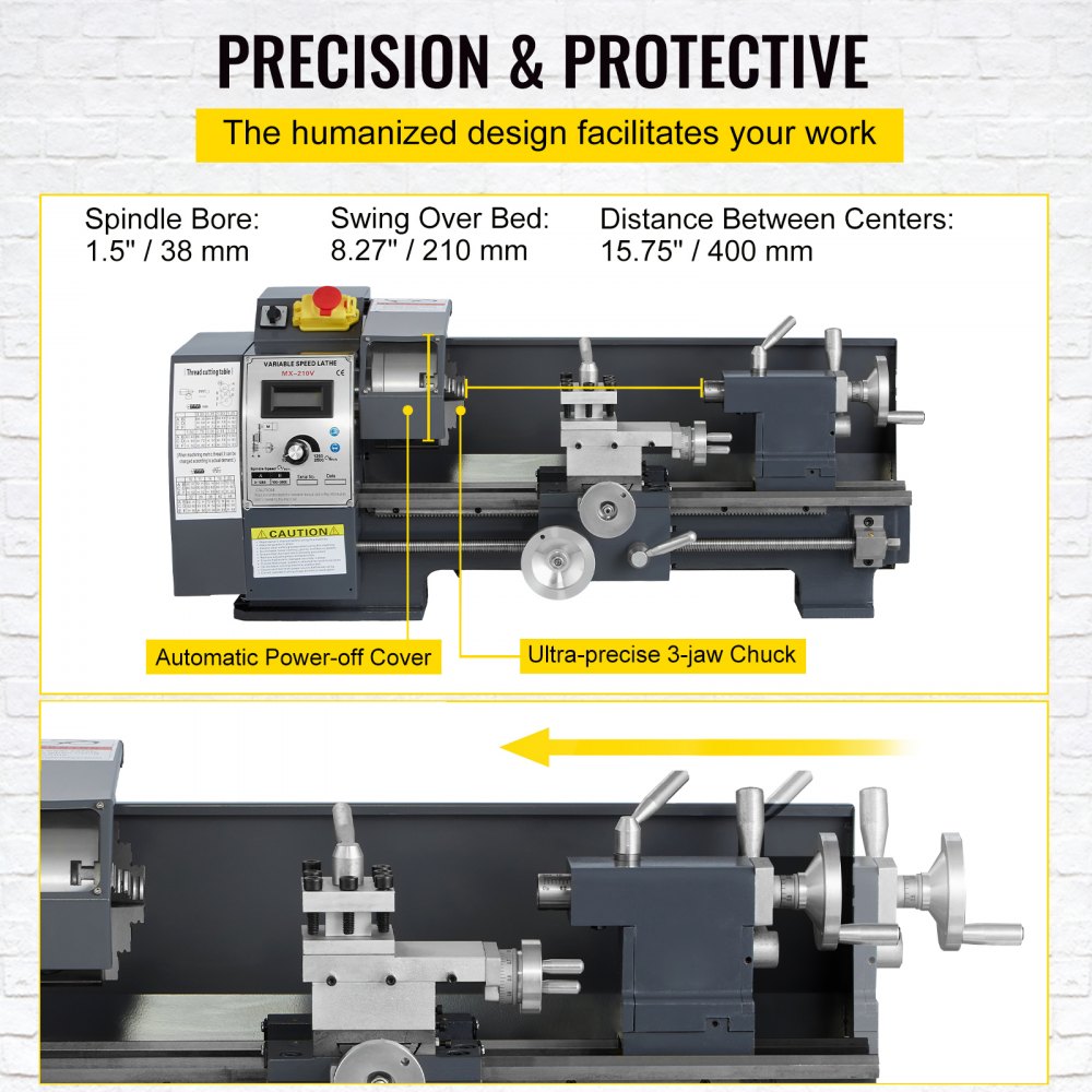 010254965537 - 8" x 16" Precision Mini Lathe with 1100W Motor
