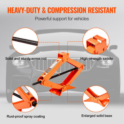 SJ25 - 2.5 Ton Scissor Car Jack, Compact 18.7" for Quick Tire Changes