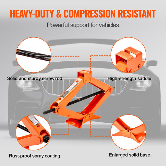 SJ25 - 2.5 Ton Scissor Car Jack, Compact 18.7" for Quick Tire Changes