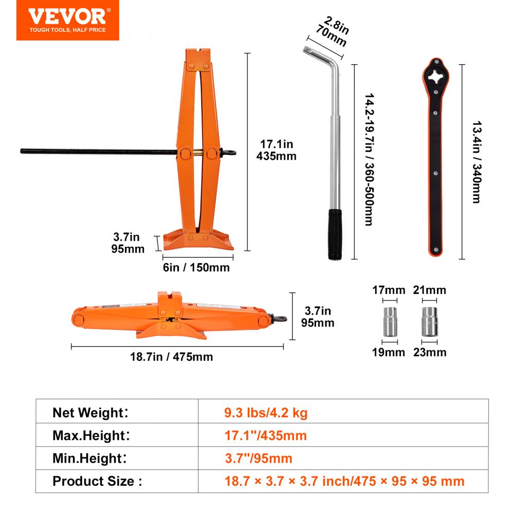 SJ25 - 2.5 Ton Scissor Car Jack, Compact 18.7" for Quick Tire Changes