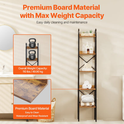 YJX-BS002 - Sturdy 5-Tier Metal Bookshelf with Adjustable Feet & Anti-Tip Kit